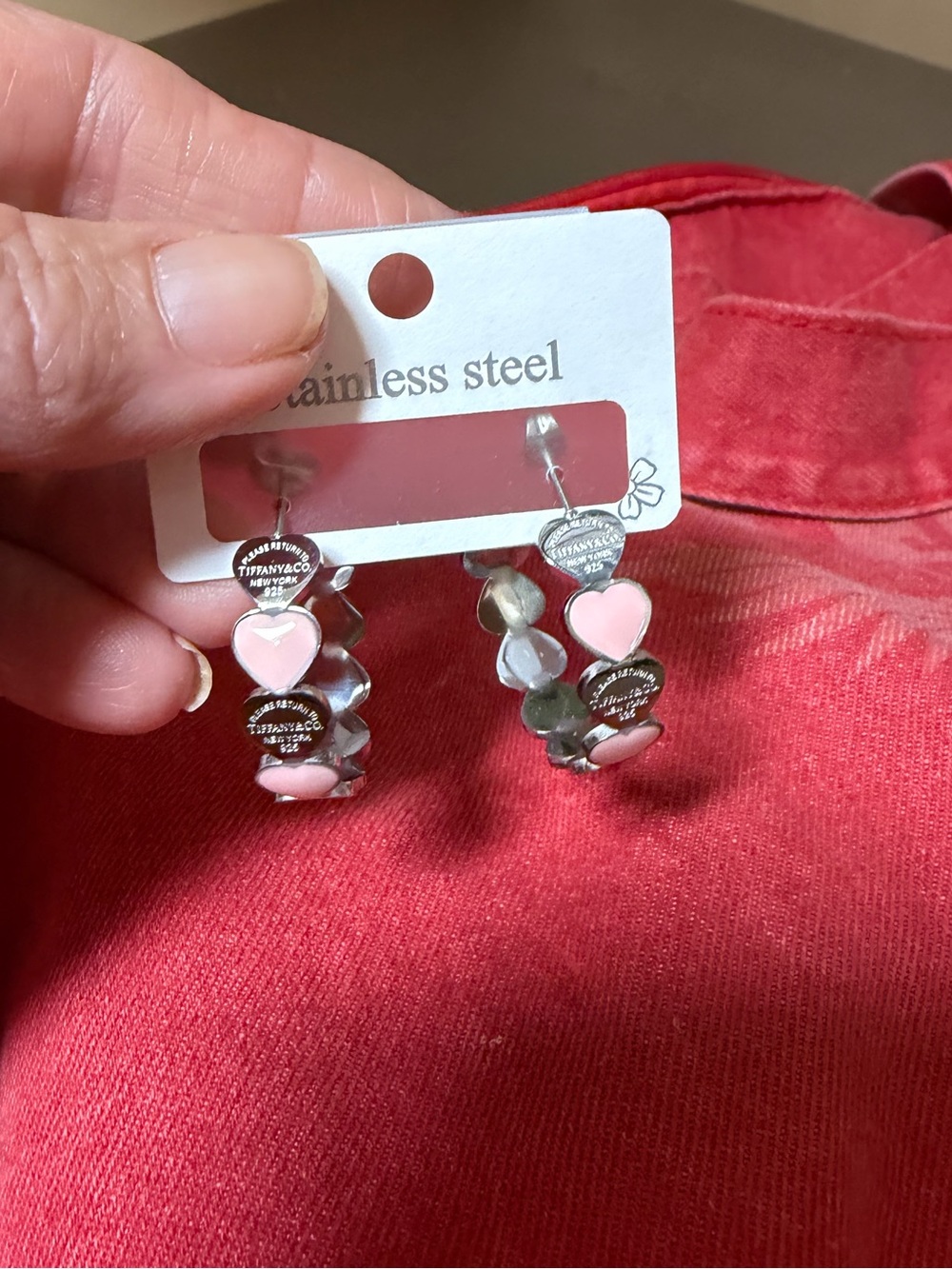 Pink & Silver Tone Charm Hoop Post Earrings NWT, Stainless
